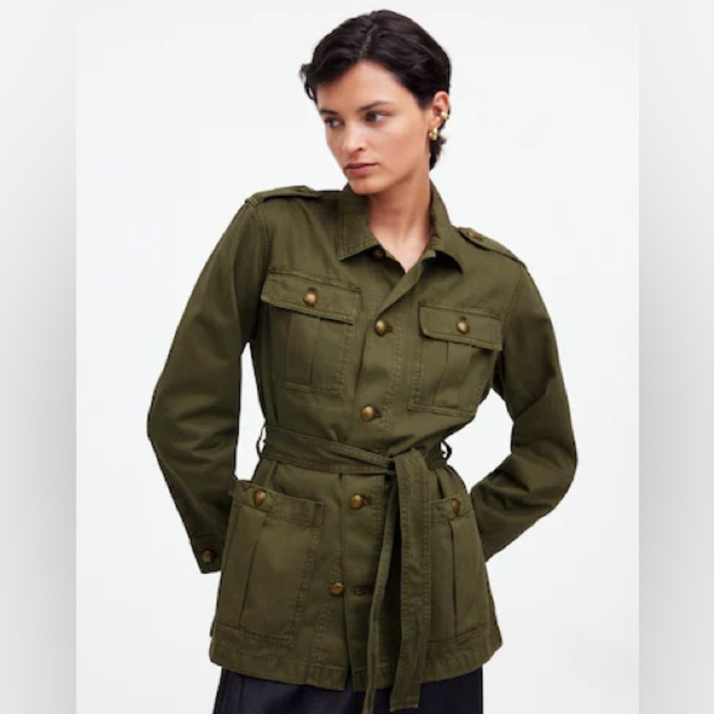 Madewell Chino Safari Jacket in Faded‎ Ivy Small Cotton Cargo Utility Belted